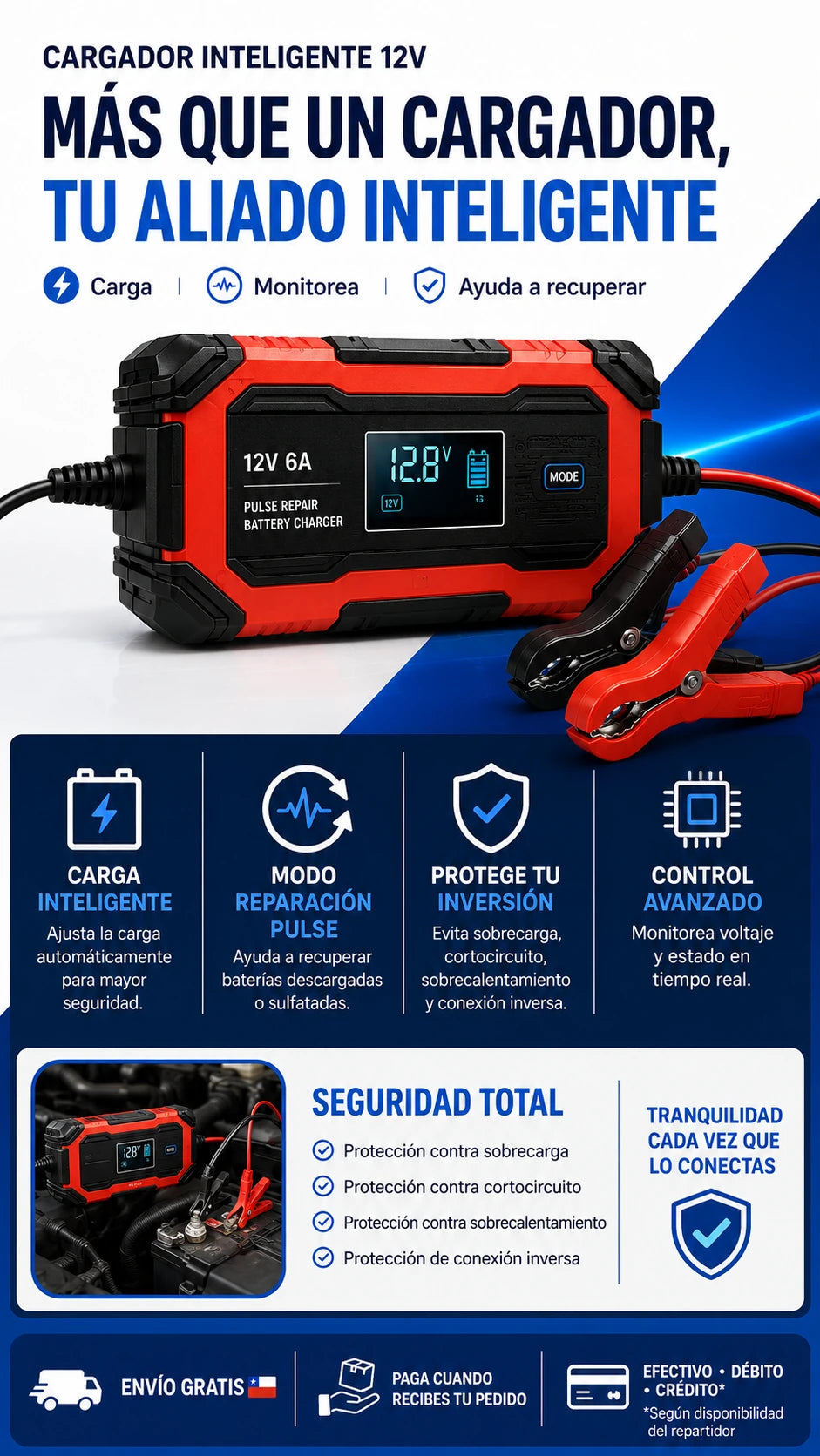 CARGADOR-REPARADOR DE BATERIAS PARA AUTO