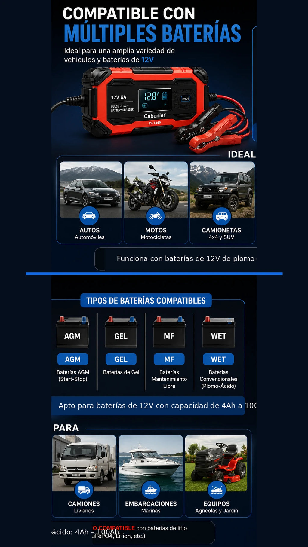 CARGADOR-REPARADOR DE BATERIAS PARA AUTO