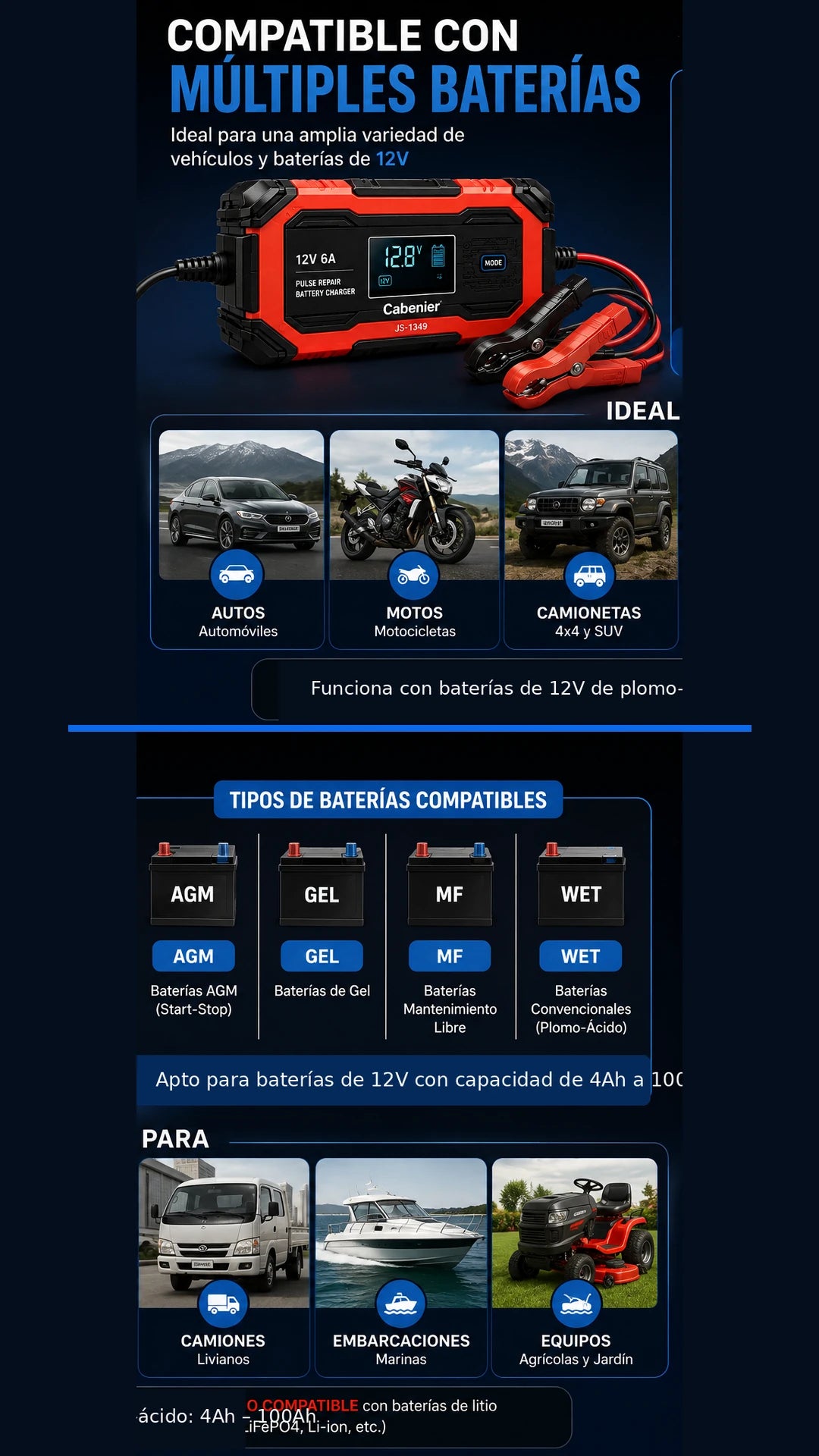 CARGADOR-REPARADOR DE BATERIAS PARA AUTO